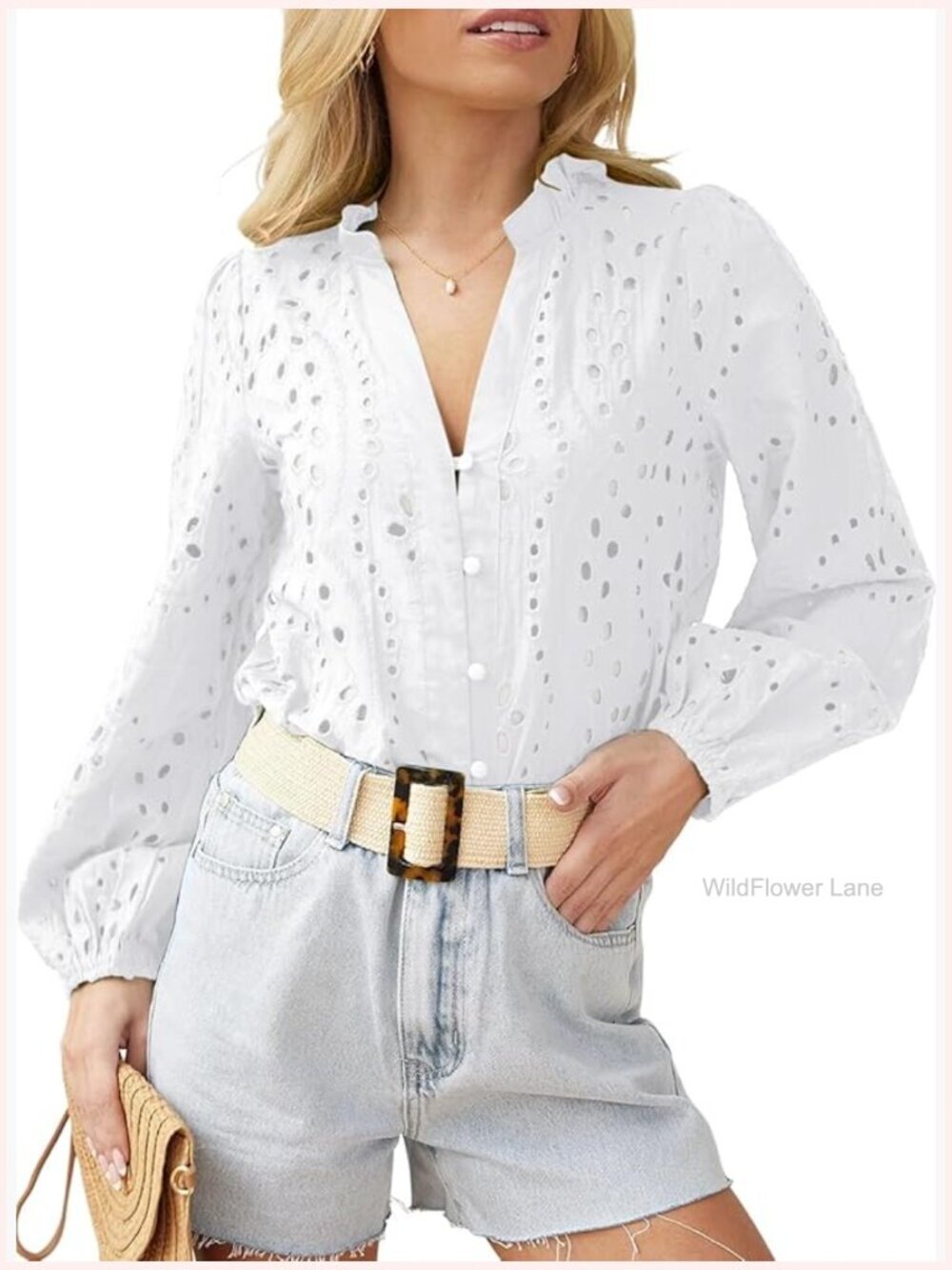 Long Sleeve Lace Blouse Button Down Tunic